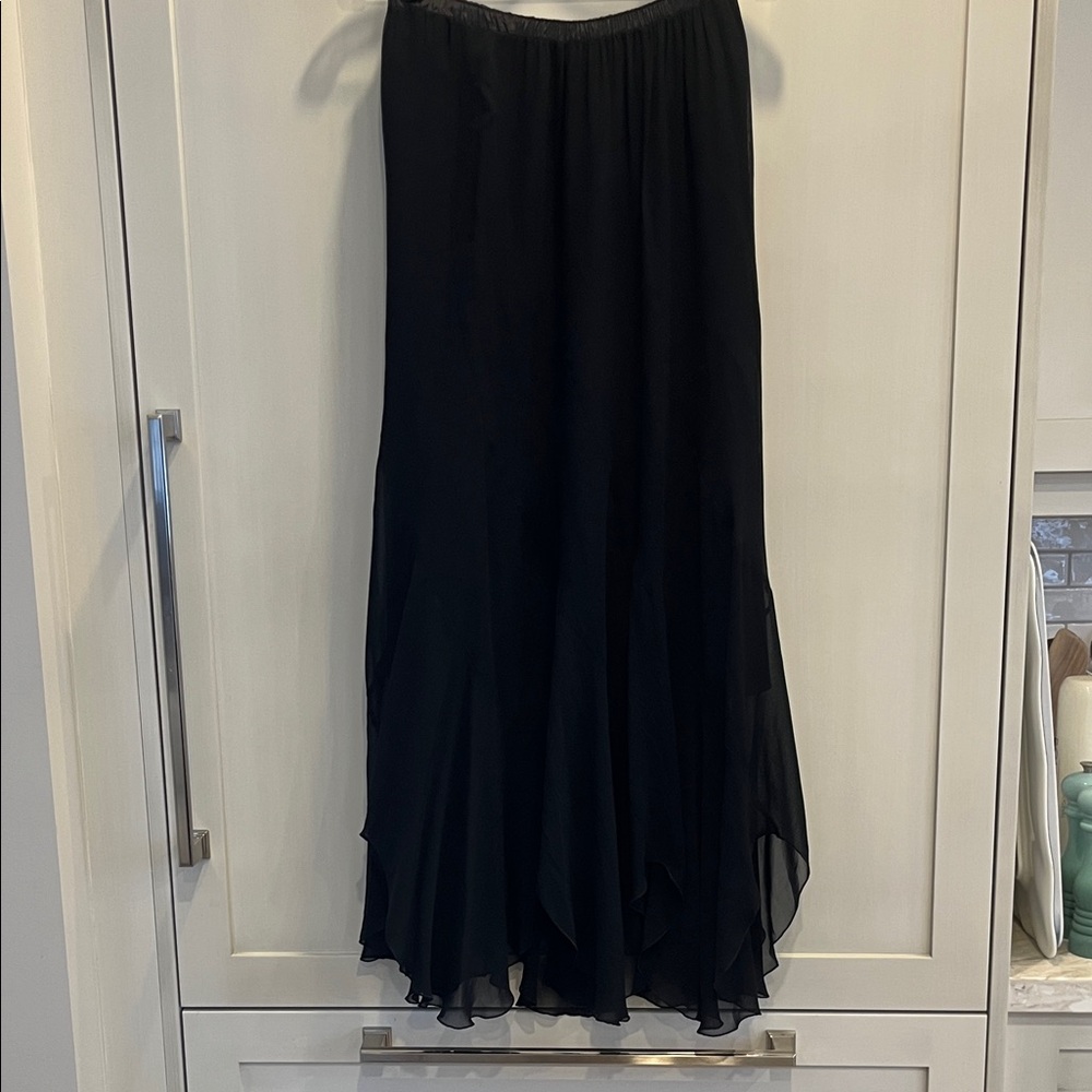Marcello Cioni Elegant Black Chiffon handkerchief hem maxi Skirt made in Italy🇮🇹